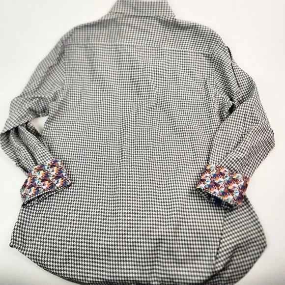 Robert Graham Shirt Mens Large Gray Houndstooth Flip Cuff Party Casual Button Up - Picture 6 of 6